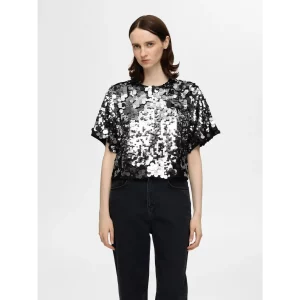 Selected Femme SLFTana 3/4 Sequins Top Zilver