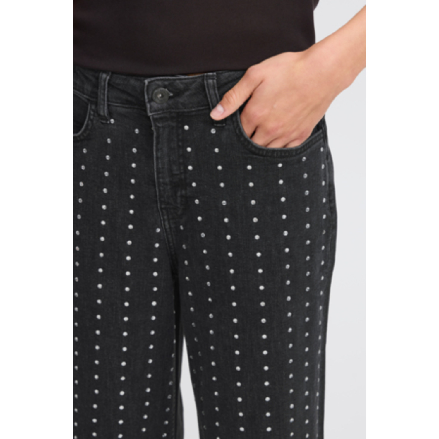 ICHI IHBraidy Sequins Wide Leg Jeans Zwart - Afbeelding 5