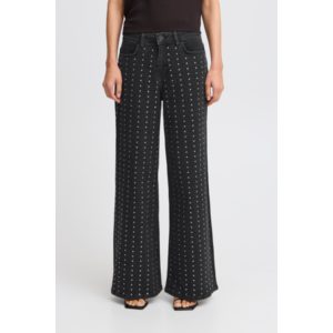 ICHI IHBraidy Sequins Wide Leg Jeans Zwart
