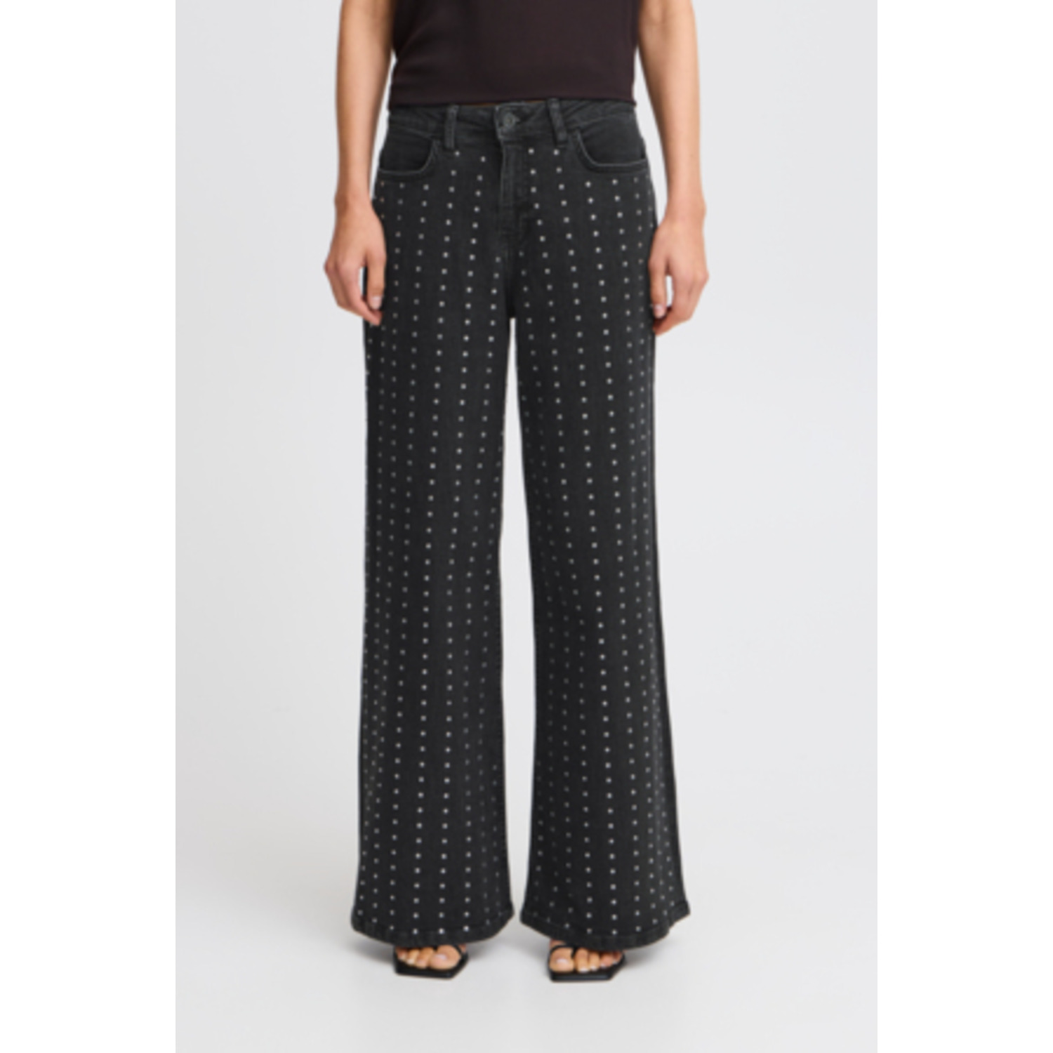 ICHI IHBraidy Sequins Wide Leg Jeans Zwart