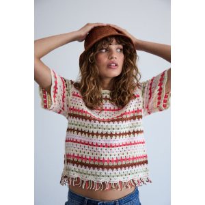 ICHI IHBandie SS Gehaakte Top Multicolor