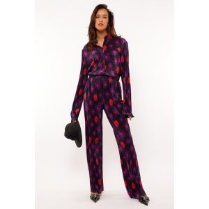 Fluresk Melanie Flower Pants Paars Rood Zwart