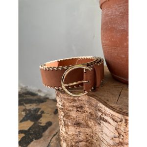 Elvy Suède Belt Cognac Bruin Goud