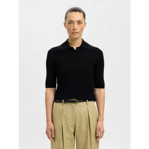 Selected Women SLFThea 2/4 Top Merino Zwart