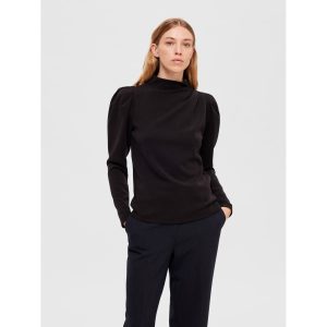 Selected Femme Fenja T-neck Lange mouwen Top Zwart