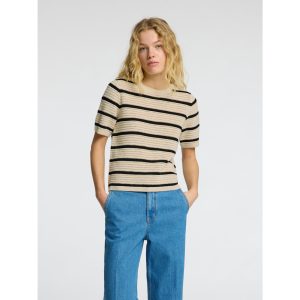 Selected Femme SLFVinna Gehaakte Top Zwart Beige