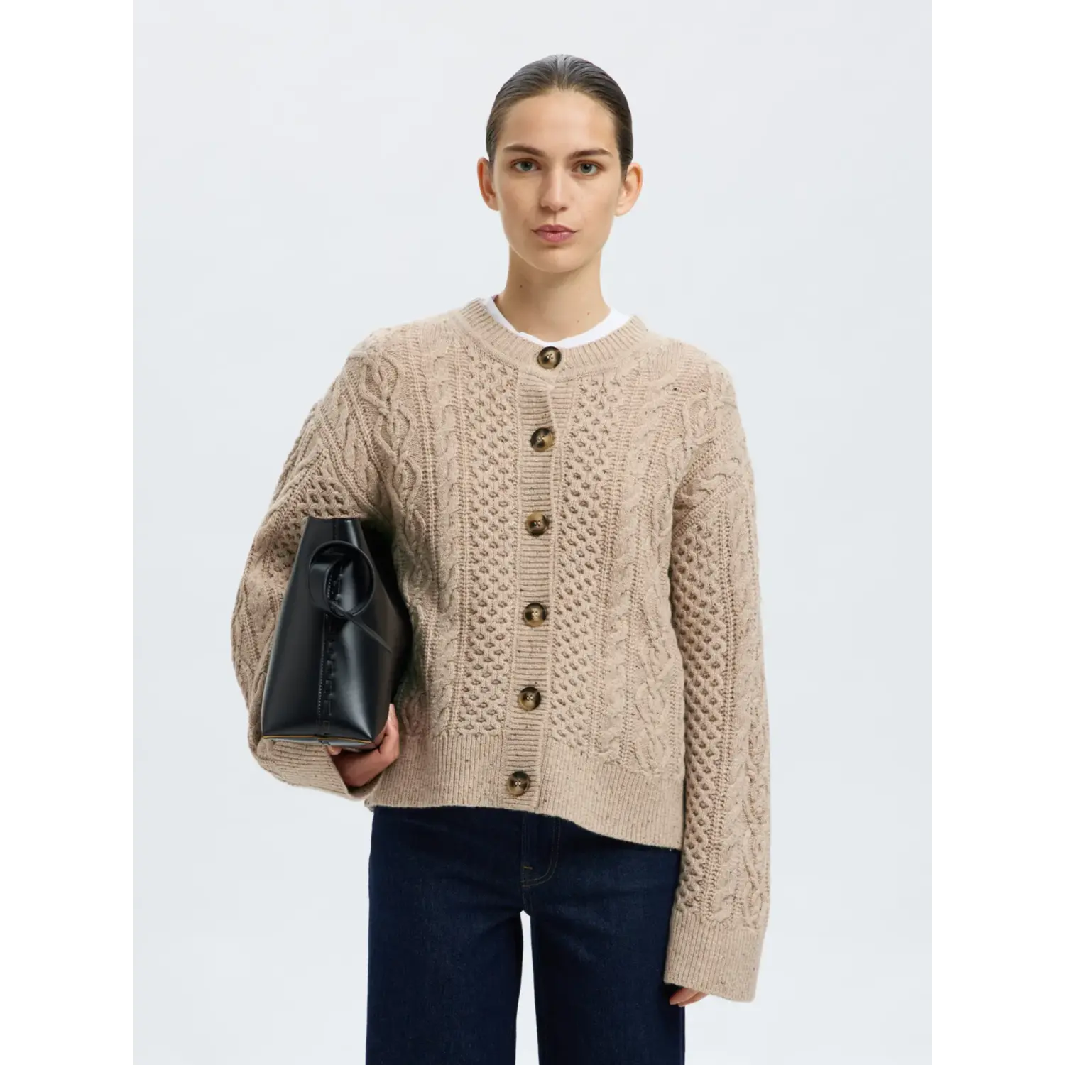 Selected Women SLFNelly Wol Knit Vest Beige