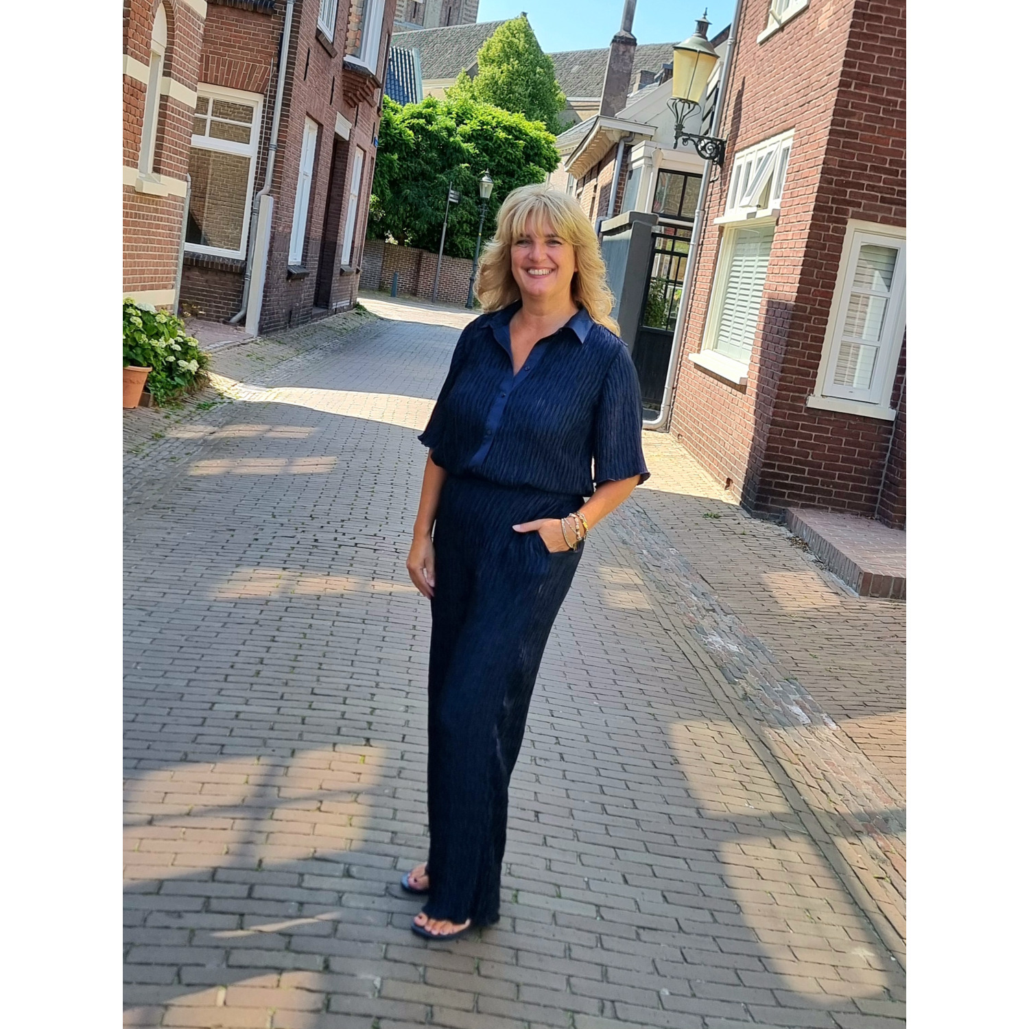 Selected SLFElma Wide Plisse Pants Donker Blauw - Afbeelding 2