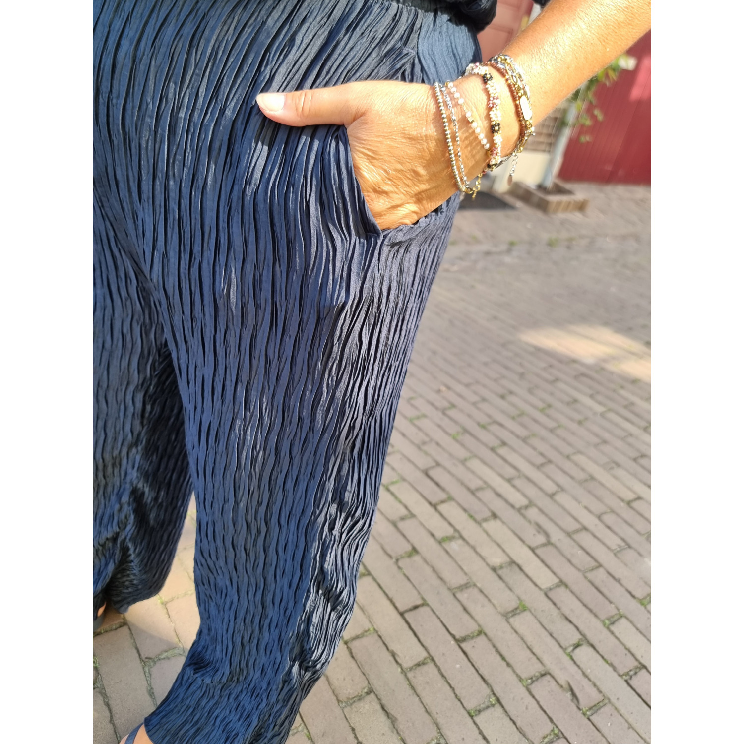 Selected SLFElma Wide Plisse Pants Donker Blauw - Afbeelding 3