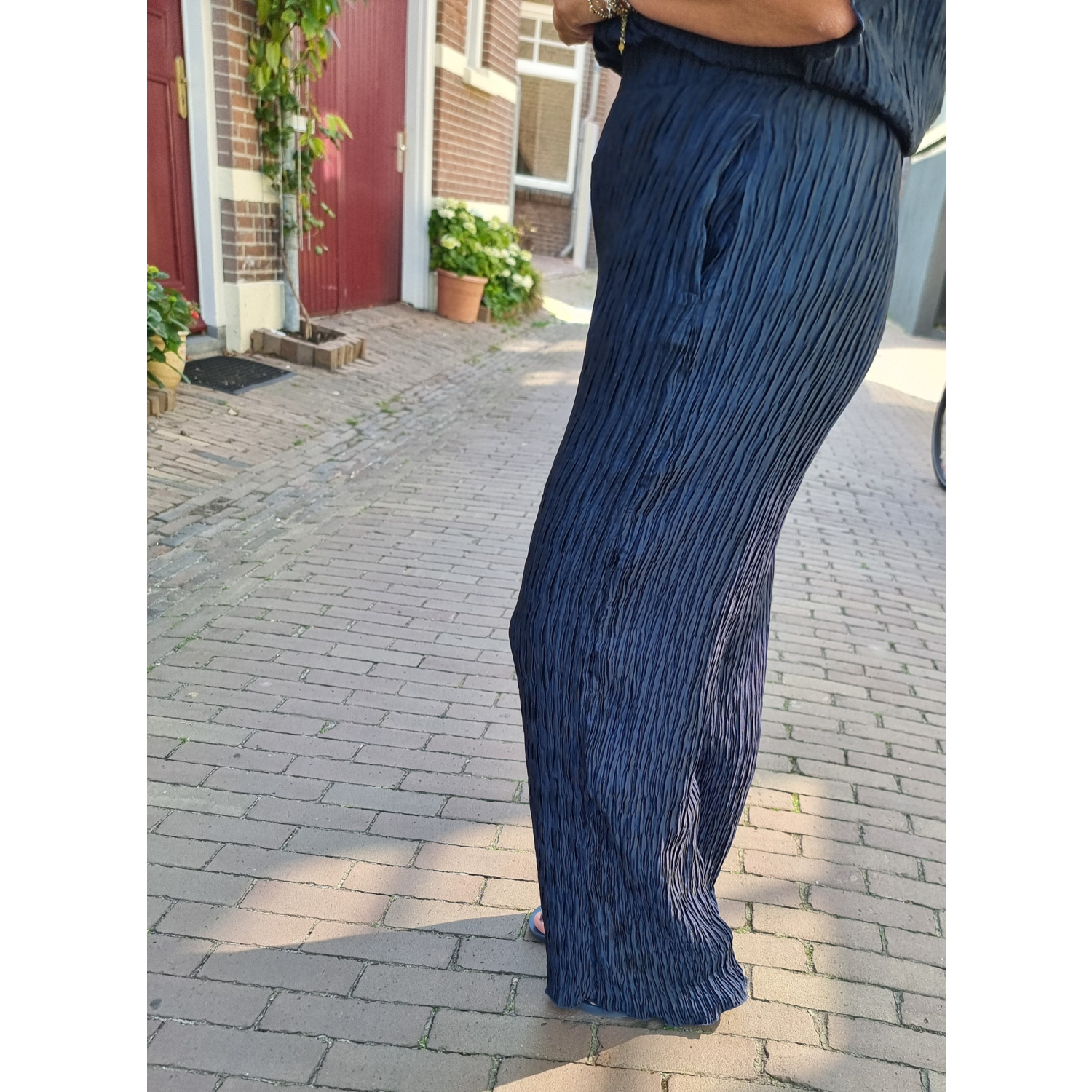 Selected SLFElma Wide Plisse Pants Donker Blauw
