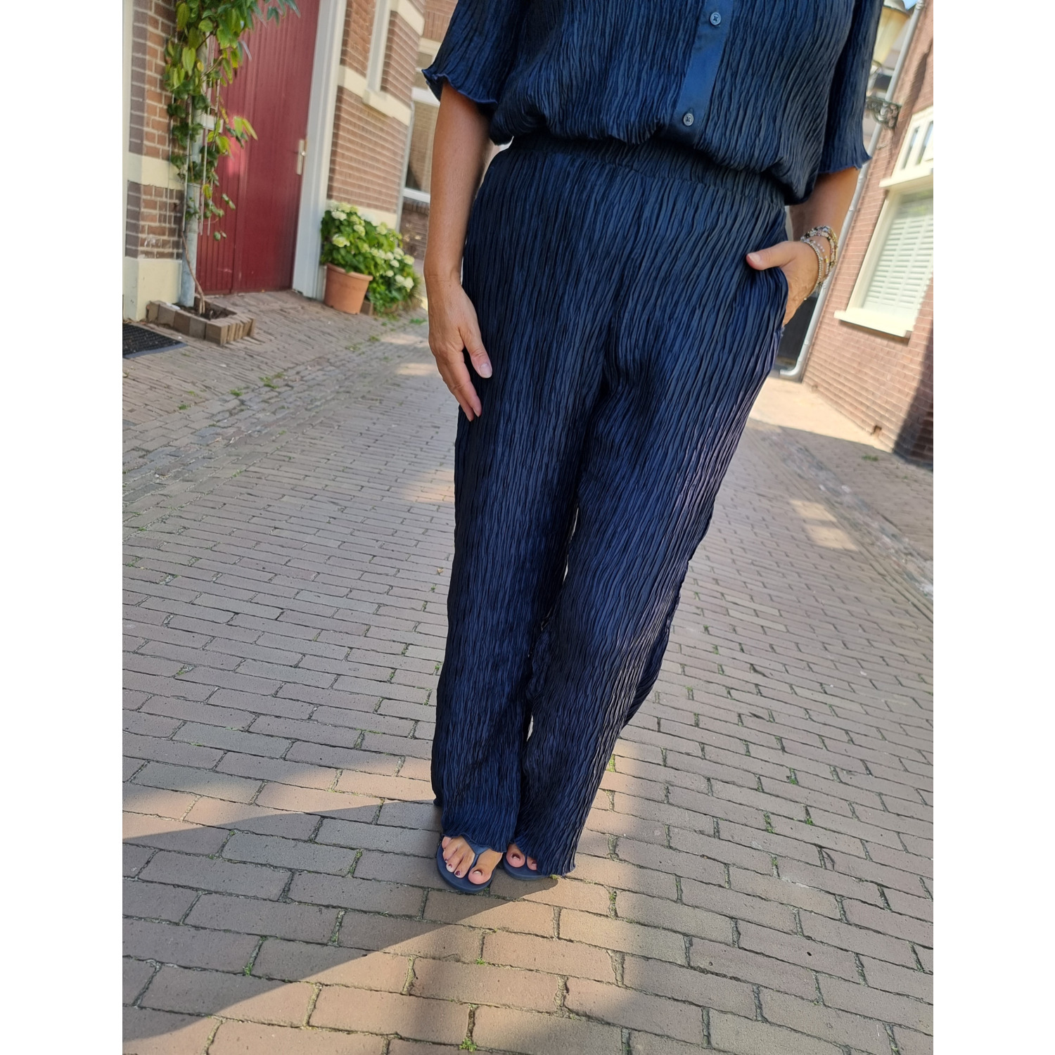 Selected SLFElma Wide Plisse Pants Donker Blauw - Afbeelding 5