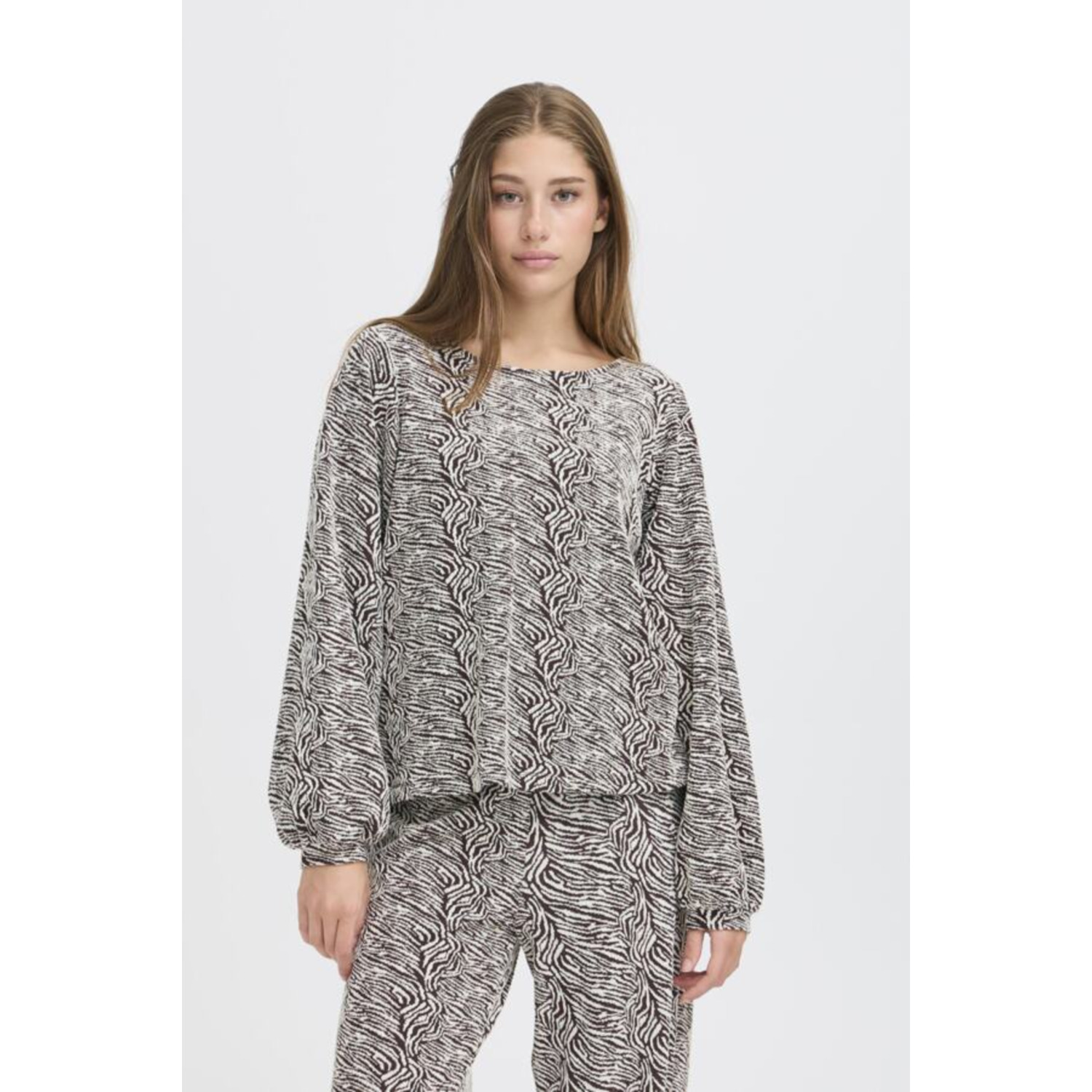 ICHI IHOelly Sw3 Zebra Sweater Beige Bruin