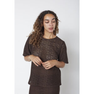 Sisters Point Elsia-SS Lace T-Shirt Bruin