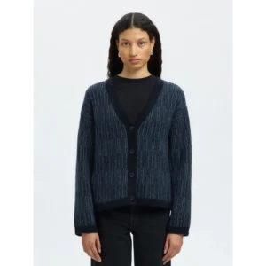 Selected SLFAlva LS Knit Stripe V-Cardigan Blauw