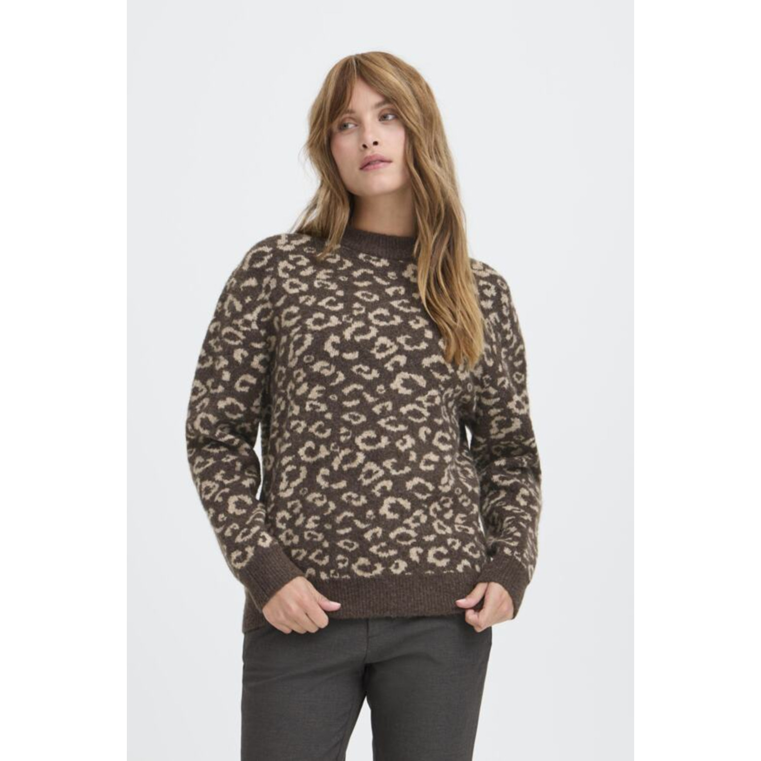 Pulz PZArtha Oneck Trui Leopard Bruin