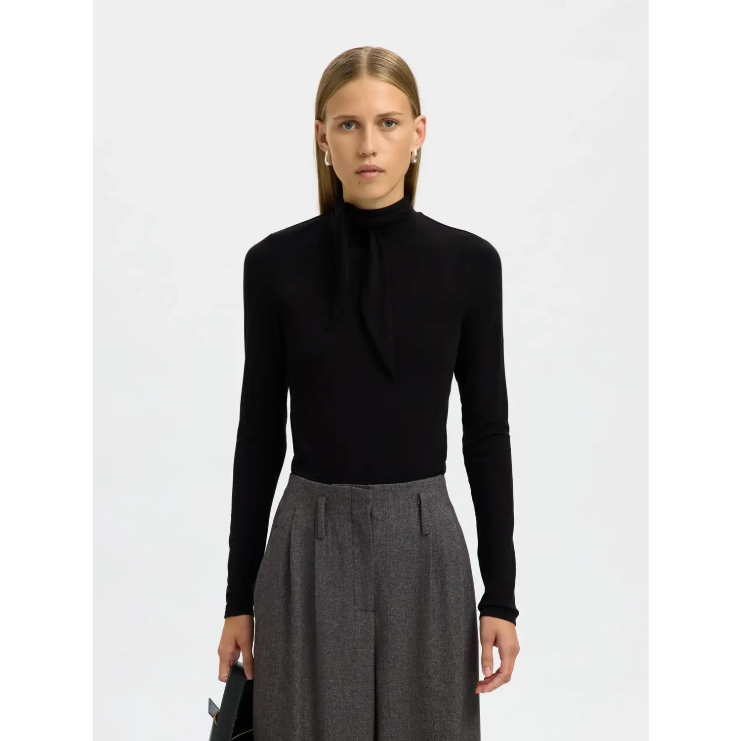 Selected Women SLFLina Lano LS High Neck Top Zwart - Afbeelding 4