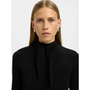 Selected Women SLFLina Lano LS High Neck Top Zwart