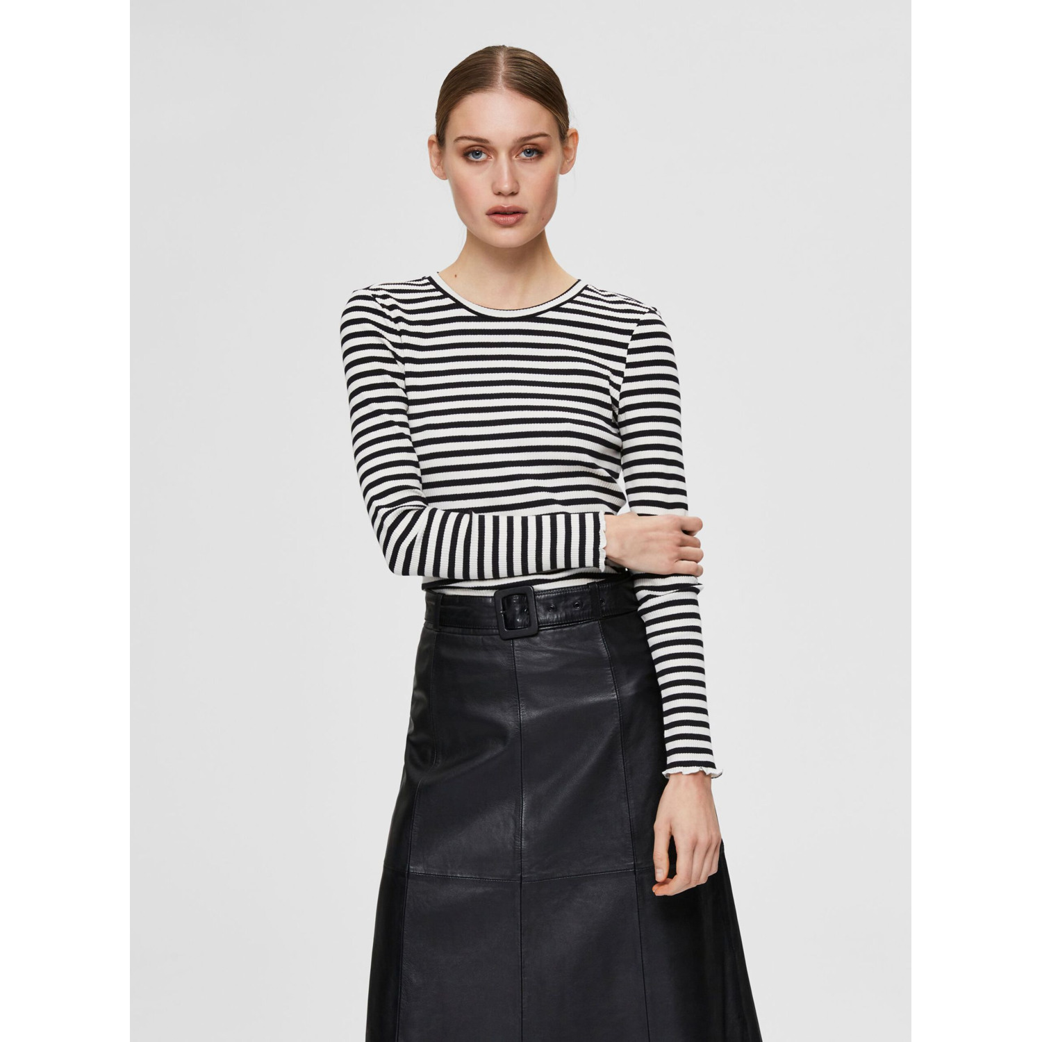 Selected Femme SLFAnna crew neck top Zwart Wit