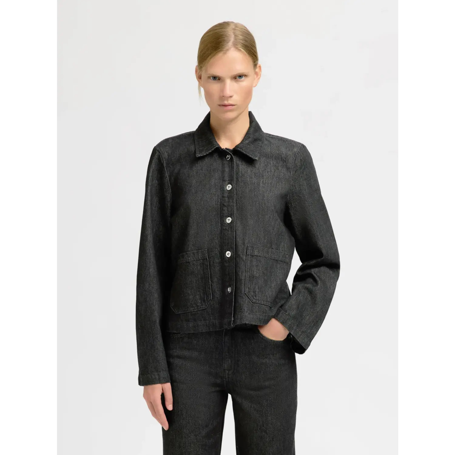 Selected Women SLFlyra-Bora Denim Shirt Zwart