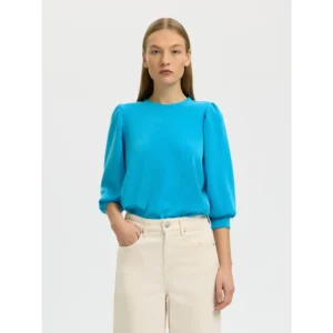 Selected Women SLWTenny 3/4 Sweat Top Hel Blauw