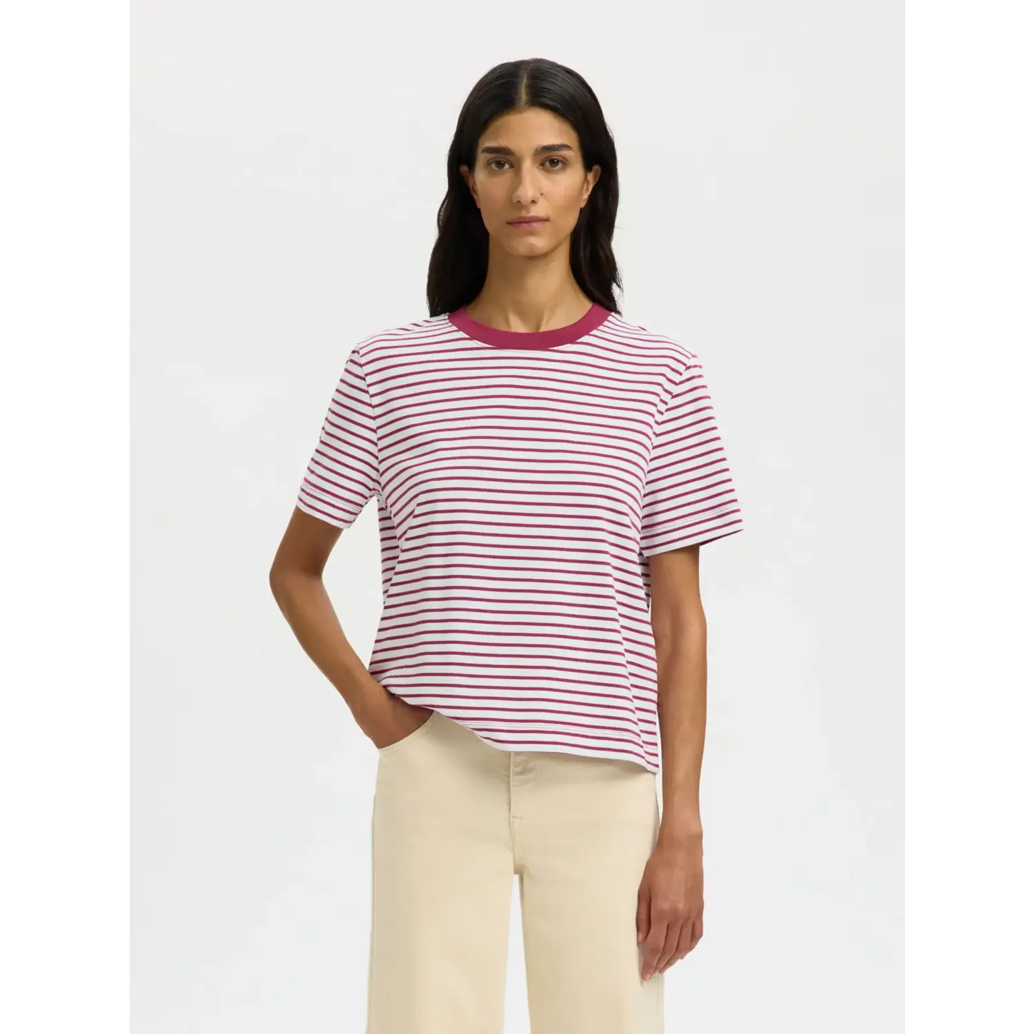 Selected Women SLWEssential Boxy T-Shirt Anemone Wit
