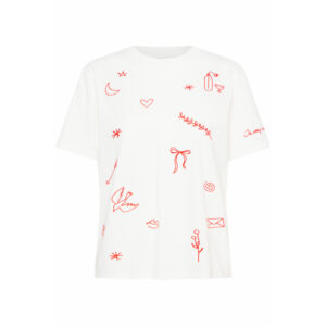 ICHI IHMajou Borduur T-shirt Wit Rood