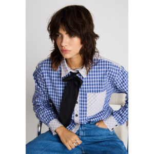 ICHI IXBlair Bow Block Blouse WIt Blauw