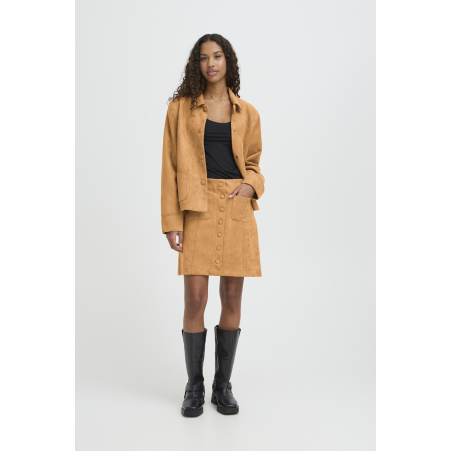 ICHI IHCrevo Suèdine Skirt Licht Bruin - Afbeelding 2