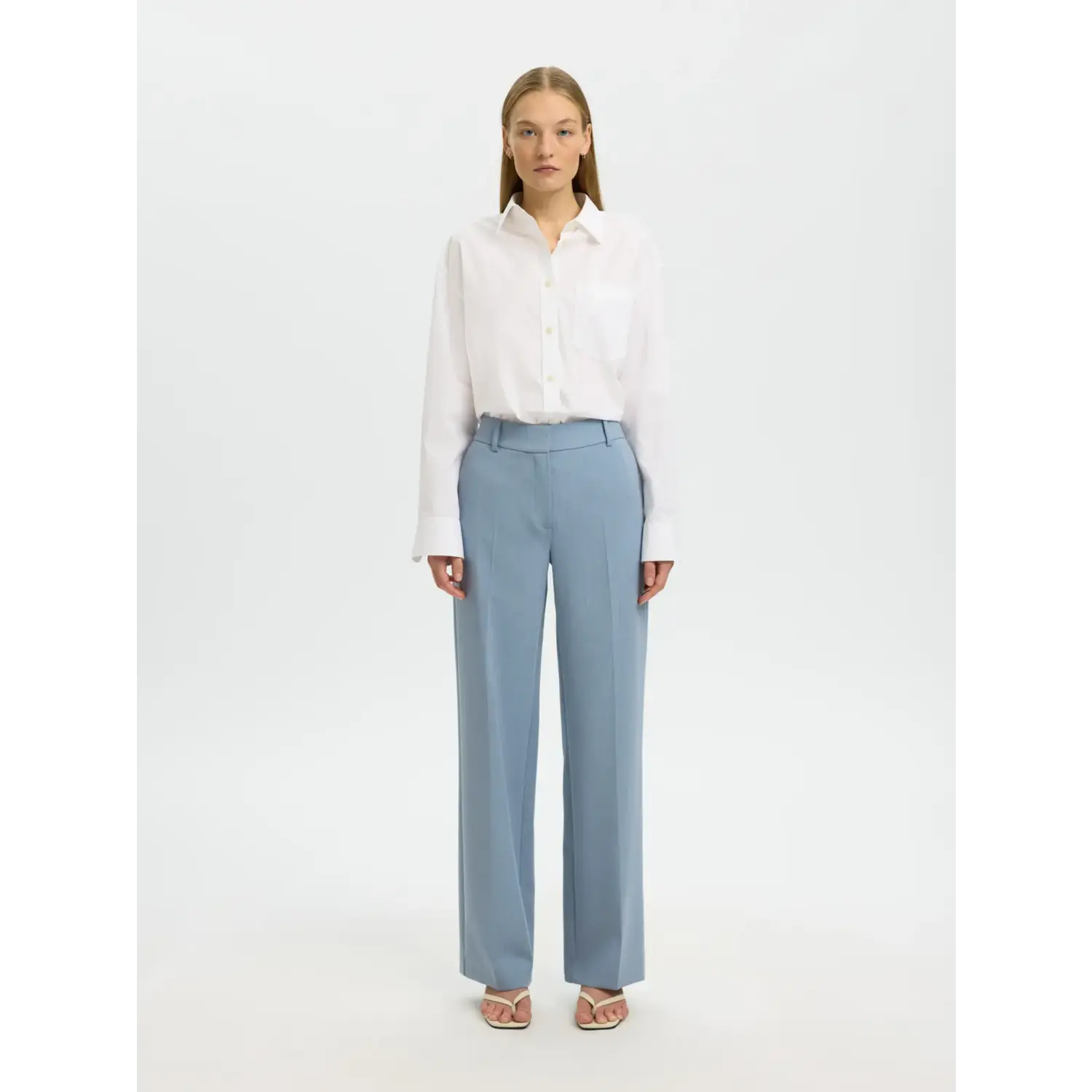Selected SLWRita MW Wide Pants Licht Blauw - Afbeelding 5