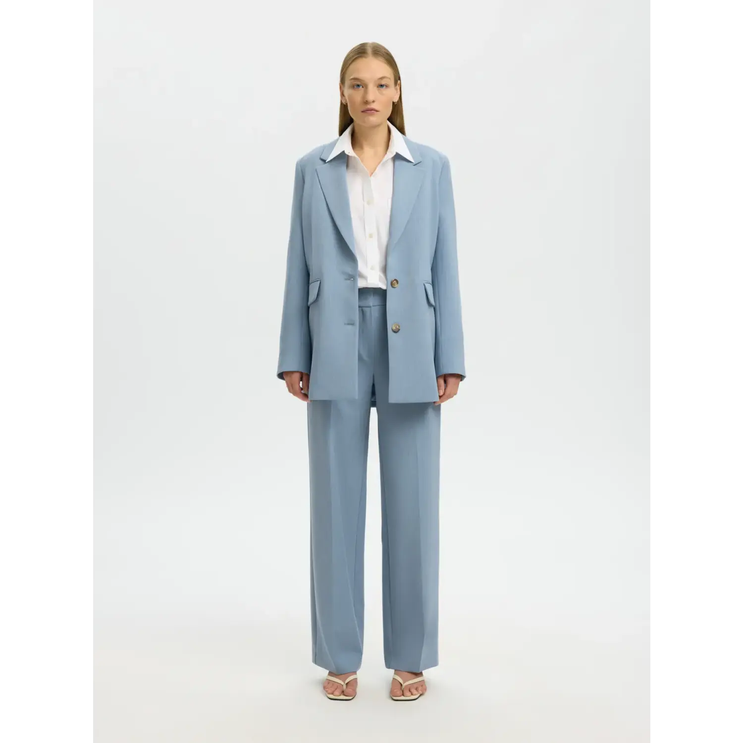 Selected SLWRita MW Wide Pants Licht Blauw - Afbeelding 4