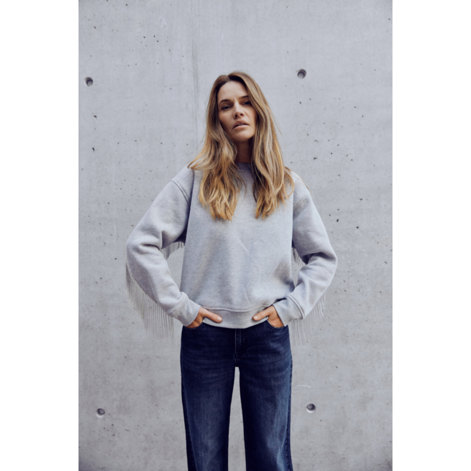 Pulz PZAbelle Fringe Sweatshirt Melange Grijs - Afbeelding 5