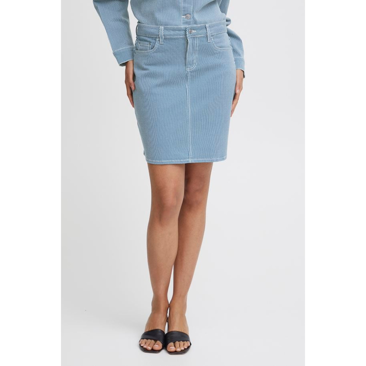 B.Young ByKasio Denim Streep Skirt Blauw - Afbeelding 2