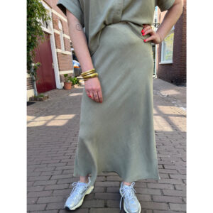 Selected Femme SLFViva-Lena HW Ankle Sun Skirt Noos Groen