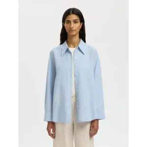 Selected Women SLWCleo Linnen Blouse Licht Blauw