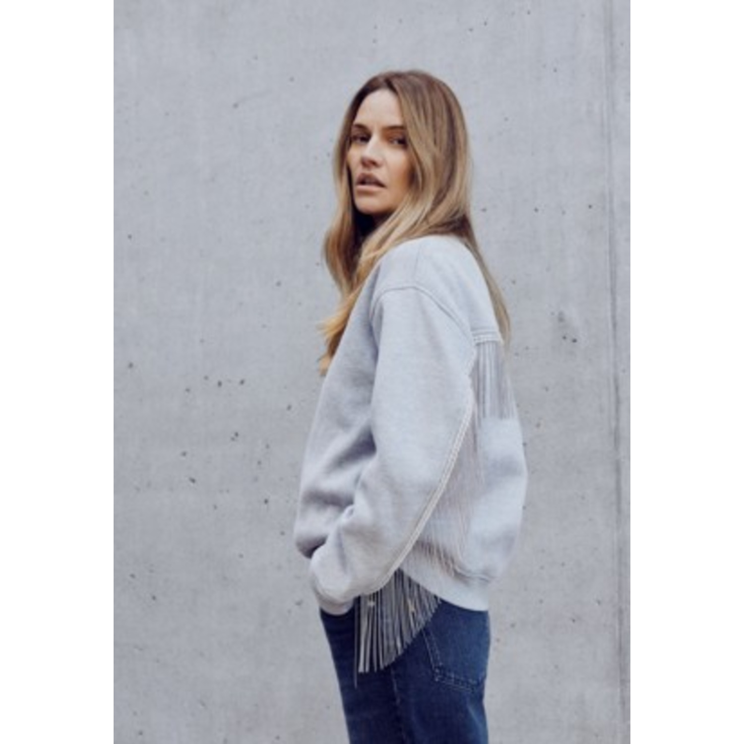 Pulz PZAbelle Fringe Sweatshirt Melange Grijs - Afbeelding 2