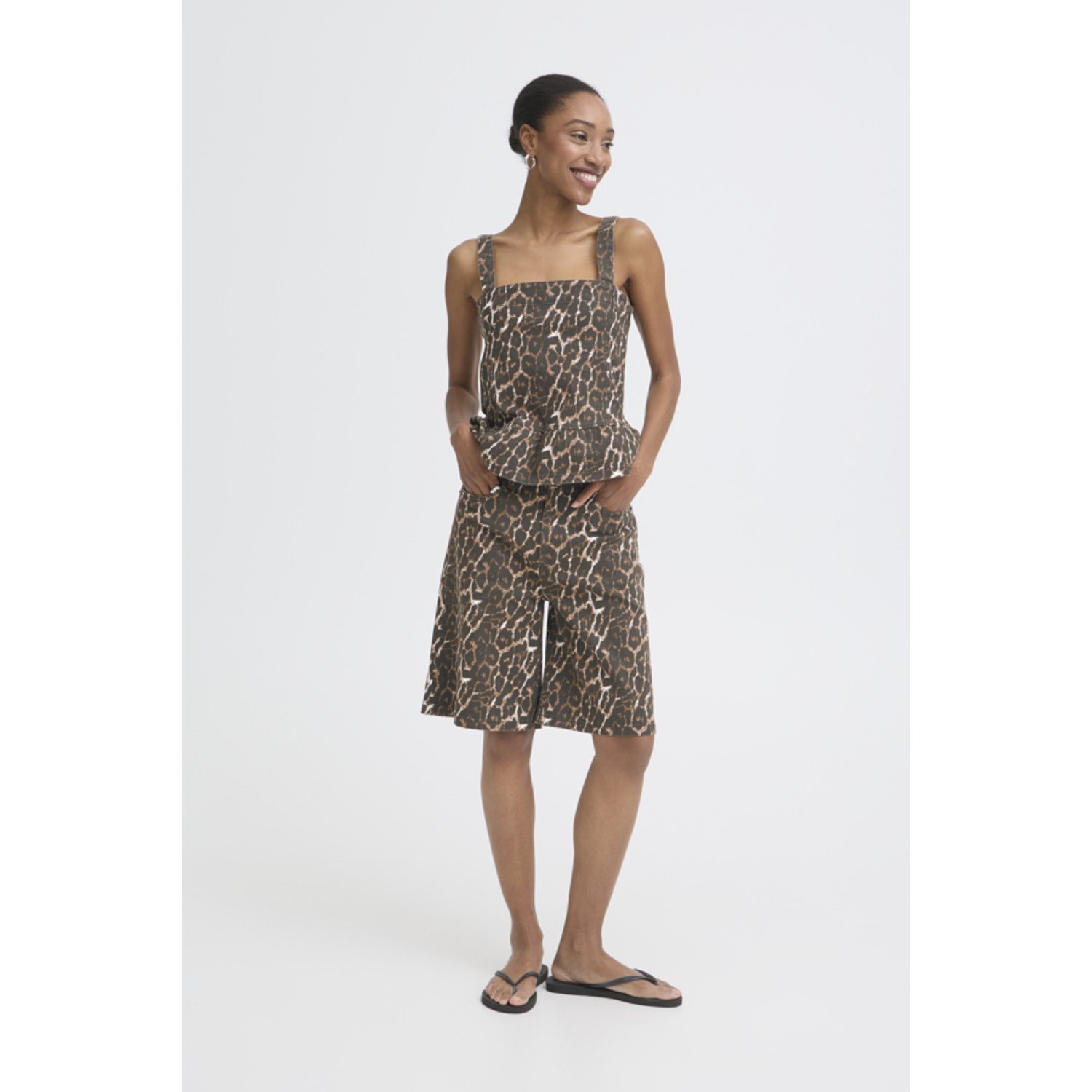 ICHI IHBrokes Leopard Jeans Top Bruin - Afbeelding 5