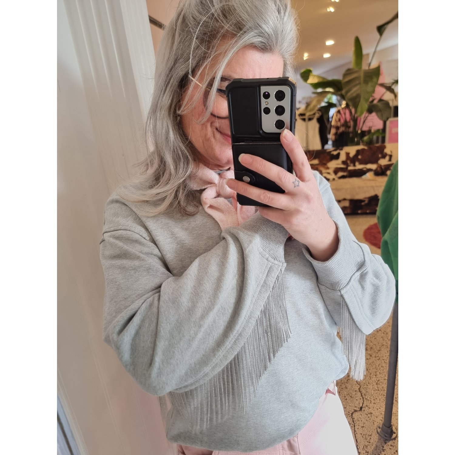 Pulz PZAbelle Fringe Sweatshirt Melange Grijs - Afbeelding 6
