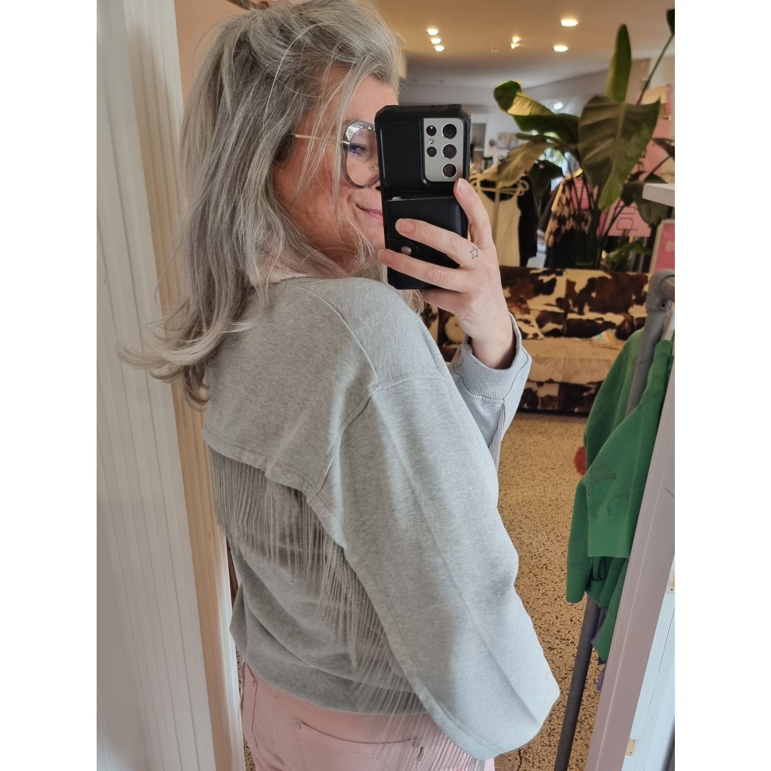 Pulz PZAbelle Fringe Sweatshirt Melange Grijs