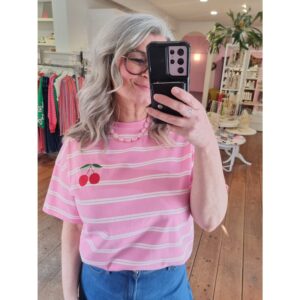 Fluresk Nayara Streep T-shirt Wit Roze