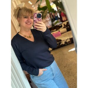 ICHI IHLuls V-Neck LS Donker Blauw