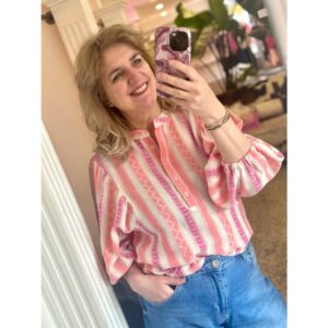 Pulz PZBetty Striped Blouse Off White Roze