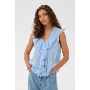 Culture CUMusso Ruffle Blouse Top Licht Blauw