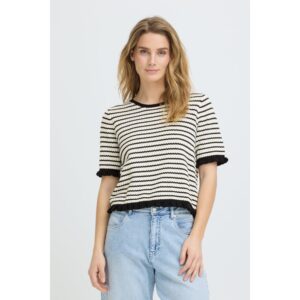 Pulz PZCenta Gestreepte Knit Top Zwart Wit