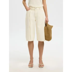 Selected SLFTenna MW Bermuda Denim Shorts Creme