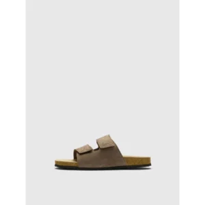 Selected SLFBetsy Suede Strap Slipper Beige Bruin