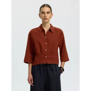 Selected SLFCleo Regular 3/4 Cropped Blouse Mahony Rood