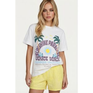 Fluresk Nura Paars Print T-Shirt Wit