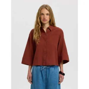 Selected Women SLFFinnie Relaxed 3/4 Blouse Roest Bruin