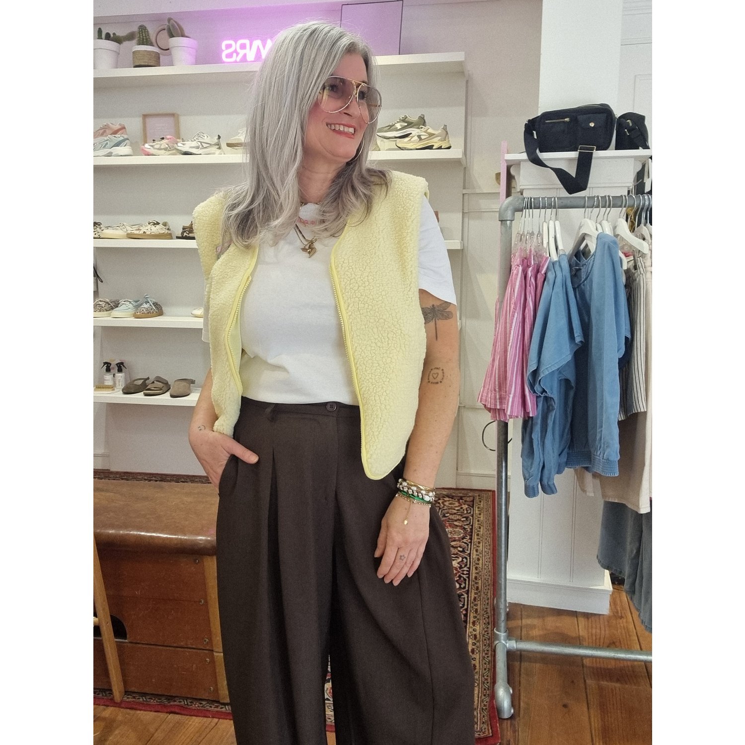 Culture CUcatina Teddy Waistcoat Geel