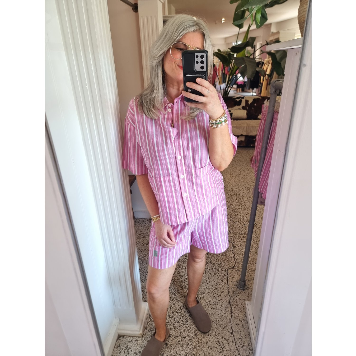 ICHI IHIndra Striped Shorts Wit Roze - Afbeelding 9